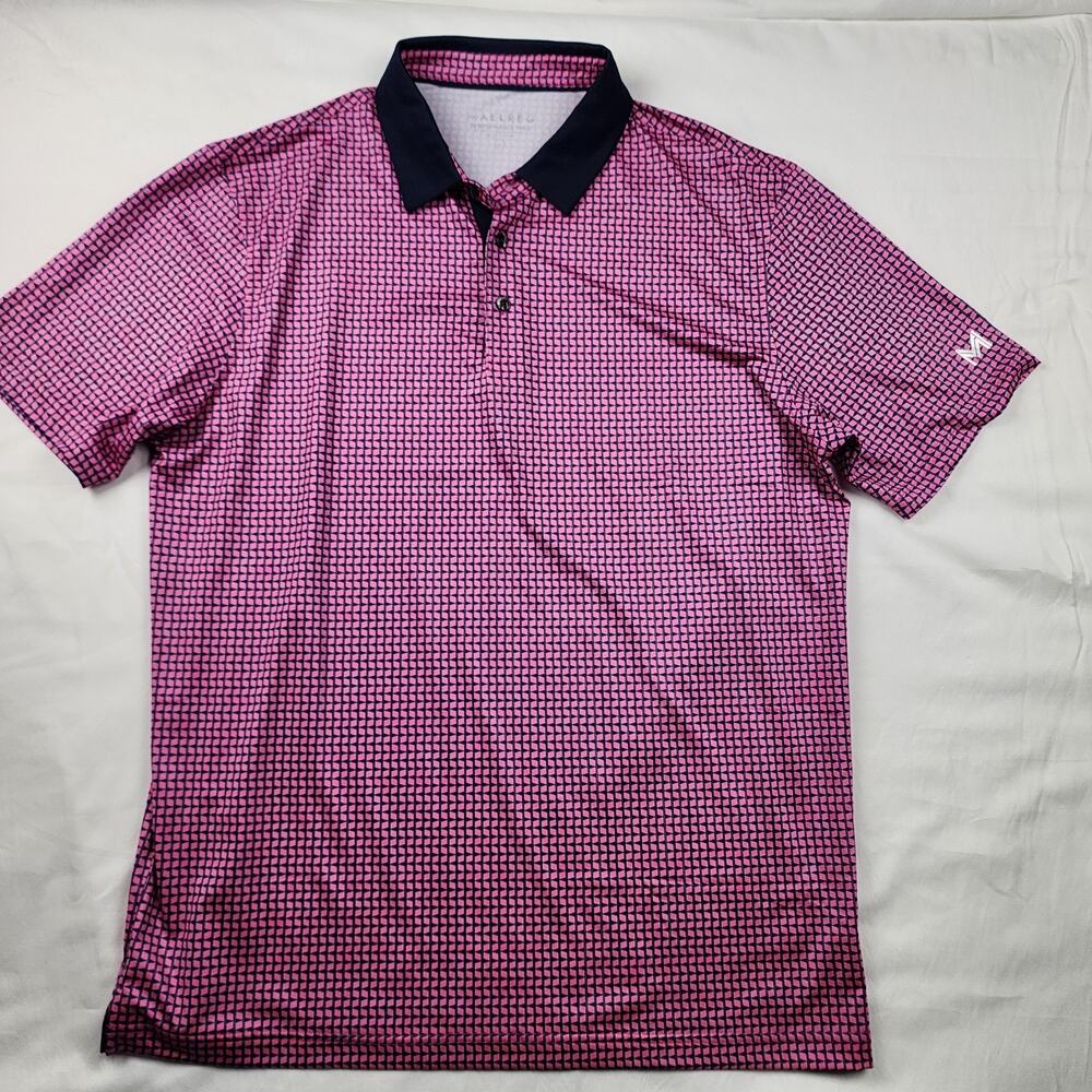 Maelreg Performance Polo Men’s Pink Blue Geometric Stretch Large Golf Colorful